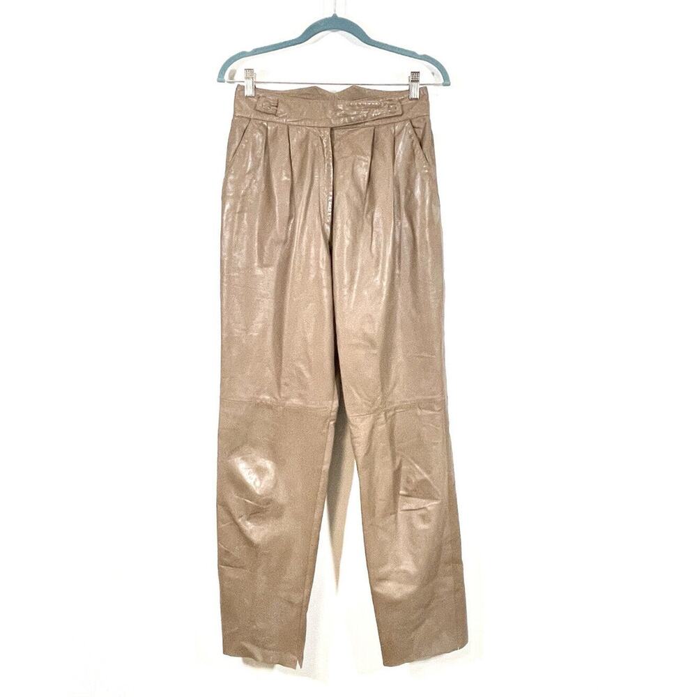 Vintage Suzelle Women's Leather Pants Tan High Rise Pockets Lined Size 8
